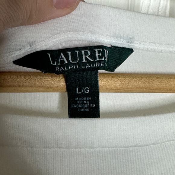 lauren ralph lauren white boat neck cuff sleeve cotton stretch top size large - Picture 4 of 6